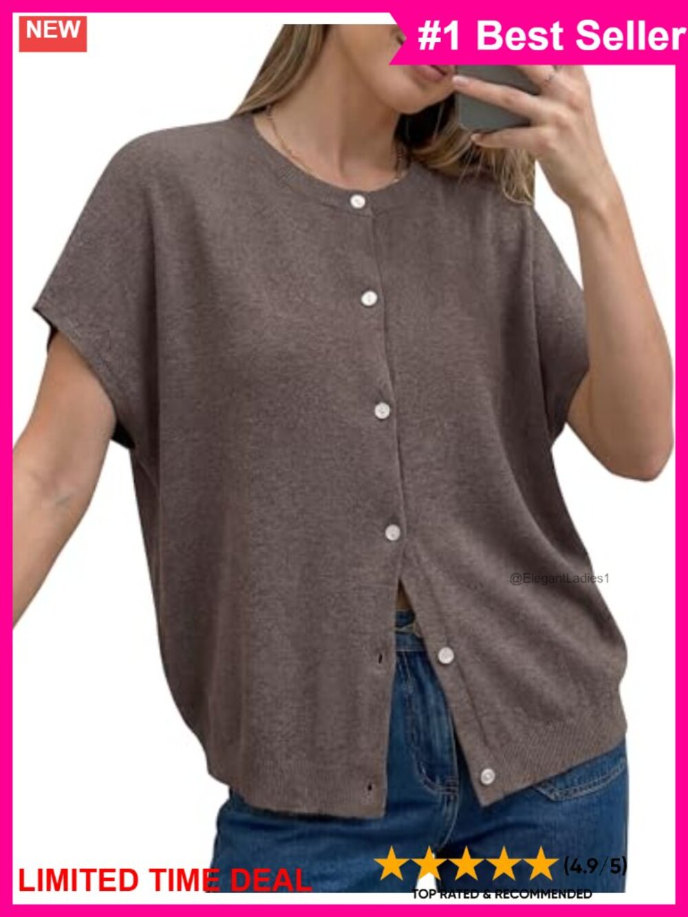 Wool Blend Oversized Batwing Short Sleeve Button Front Cardigan